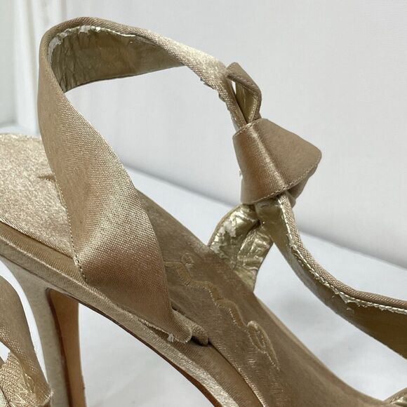 Nina Kitten Heels Shimmer Gold Bow Party Evening Y2K Peep Toe Glam 2000 8M - Picture 3 of 8